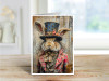 A stylish hare wearing a star‑studded top hat, floral bow tie, and rose‑patterned jacket in a whimsical storybook style.