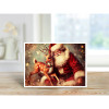 Santa and Rudolph in a nostalgic Christmas scene with twinkling stars and warm festive colors.
