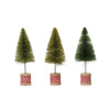 set of three 6‑inch bottle brush trees on wooden thread spools
