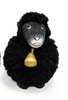 black nordic dreams sheep shelf sitter with curly faux‑wool coat and gold bell