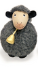 grey nordic dreams sheep shelf sitter with curly faux‑wool coat and gold bell
