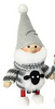 nisse ornament wearing grey hat and sheep‑pattern sweater with white beard and hanging string