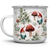 storybook woodland gnome enamelware mug with mushrooms and greenery