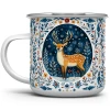 storybook winter deer enamelware mug with floral accents