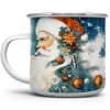 storybook santa enamelware mug with ornaments and poinsettias