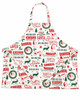 Hand‑crafted Christmas apron called “Special Delivery,” single‑sided 100% cotton, featuring Santa postage marks, reindeer, holly, and festive red‑green holiday motifs.