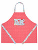 “Gingham and Ginger Sass” apron, single‑sided 100% cotton with red gingham and blue gingerbread baking‑print trim and pocket.