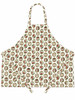 White Christmas apron featuring forest animals framed in holiday wreaths with matching festive neck loop and waist ties, no pocket
