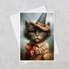 greeting card featuring a vintage americana kitten illustration displayed with a white envelope