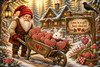 papa gnome with wheelbarrow of heart cookies calamity bunny nestled among them winter cottage lantern and love is a gift best shared sign