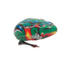 Small vintage tin frog wind‑up toy in bright colors