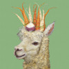 “Napkin featuring an alpaca with whimsical botanical headpiece by Vicki Sawyer.”