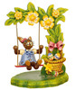 hubrig bunny family sabinchen on swing figurine, hand painted wooden collectible