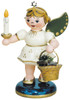 A hand‑painted wooden angel from Hubrig’s Angels of Heaven collection, carrying a basket of gingerbread and holding a candle.