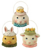 “Vintage‑style mini Easter containers — bunny, lamb, and chick with removable hats.”