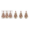 boxed set of three 4‑inch white bottle brush trees with red ornaments on wooden bases