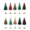 set of ten multicolored 7‑inch bottle brush trees on wooden bases