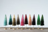 multi‑color bottle brush tree set on wooden bases, 7‑inch creative co‑op christmas trees