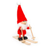 nisse skier wooden ornament in red outfit with skis and hanging string