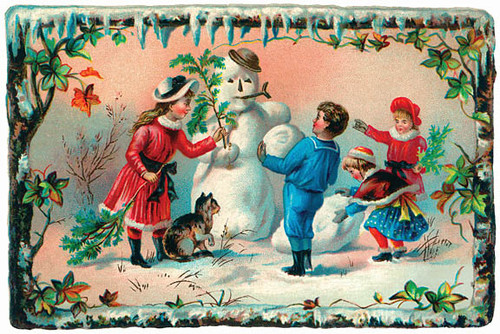 Vintage Building A Snowman