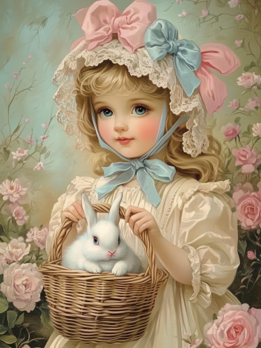 Vintage Easter Girl Block