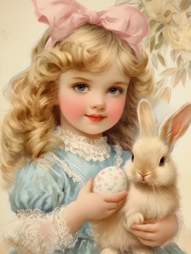 Vintage Girl with Bunny Block