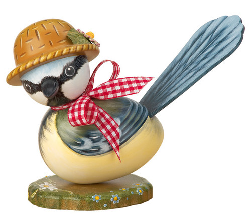 hubrig vogelpärchen blue titmouse liesl large 16 cm freestanding german wooden bird figurine
