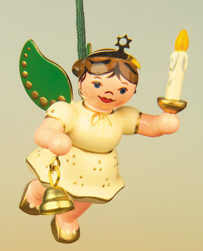 hubrig angel ornament with bell green wings and gold crown