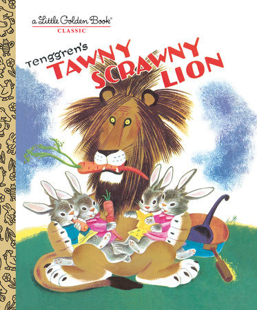 little golden book cover of tawny scrawny lion with jungle animals