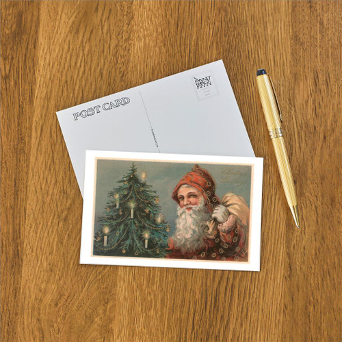 Winter Greetings Vintage Santa with Tree - Postcard