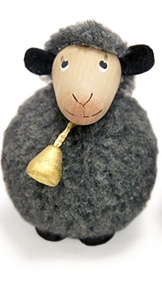 grey nordic dreams sheep shelf sitter with curly faux‑wool coat and gold bell