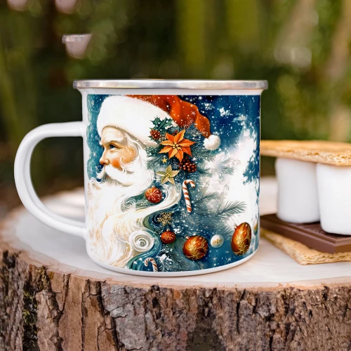 Enamelware Mugs - Whimsical Magical Santa