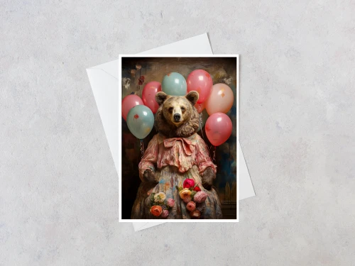 greeting card featuring miss honeyrose’s woodland portrait displayed with a white envelope