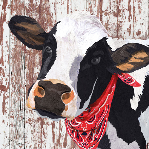 “Napkin featuring Henrietta the cow illustrated by Two Can Art.”
