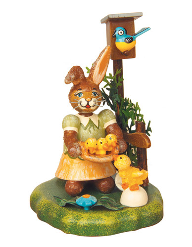 hubrig bunny family liesel with chicks figurine, hand painted wooden collectible