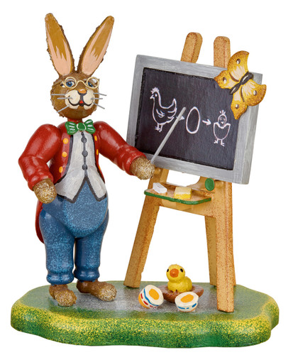 hubrig bunny school hare teacher figurine, hand painted wooden collectible