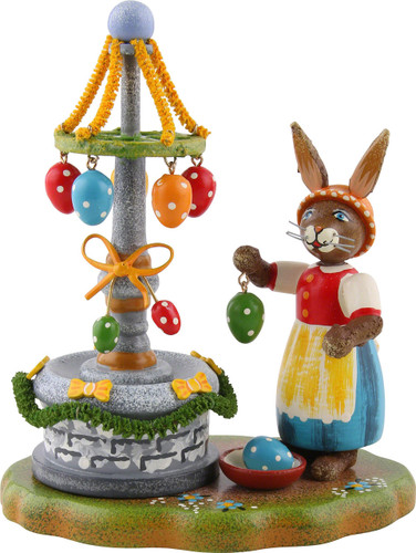hubrig bunny village easter well figurine, hand painted wooden collectible