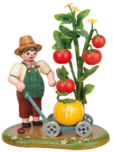 “hubrig joys of the garden wooden figure with boy in garden, handcrafted erzgebirge folk art miniature”
