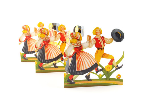 swedish story book paper folk dancers fold out with traditional dancers printed on both sides in vintage scandinavian style