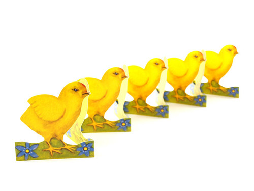 swedish story book paper spring chicks fold out with row of yellow chicks printed on both sides in vintage scandinavian style