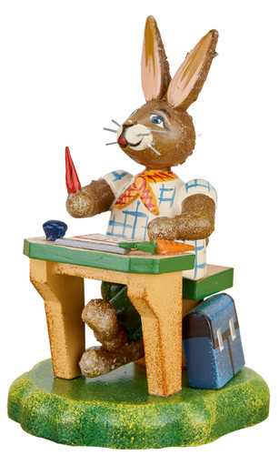 hubrig bunny school smart fritz figurine, hand painted wooden collectible