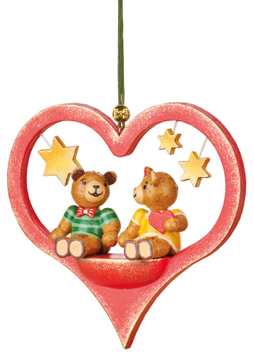 teddy bear couple heart ornament by hubrig with stars