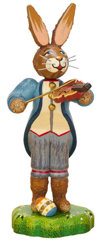 hubrig bunny band boy with fiddle figurine, hand painted wooden collectible