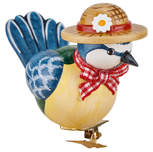 hubrig vogelpärchen blue titmouse liesl clip 6 cm german wooden bird figurine