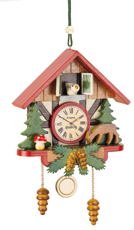 hubrig cuckoo clock forest ornament with deer bird and pine cones