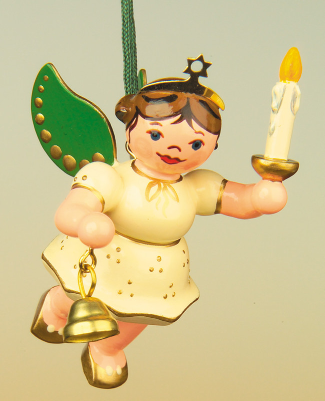 hubrig angel ornament with bell green wings and gold crown