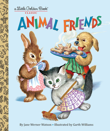 little golden book cover of animal friends with woodland animals in a small house