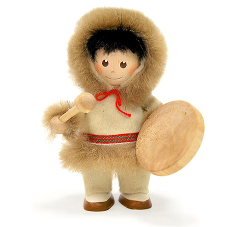 lapland boy figurine in blue tunic with folk‑trim and traditional northern hat