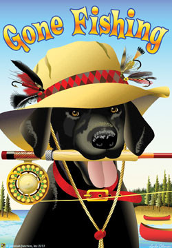 Gone Fishing House Flag 