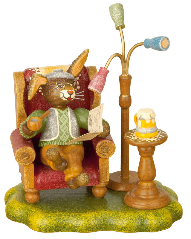 hubrig bunny family grandpa figurine, hand painted wooden collectible